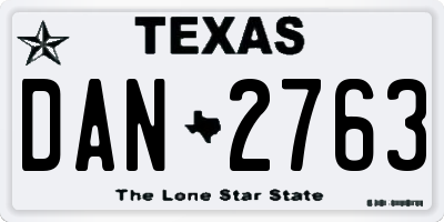 TX license plate DAN2763