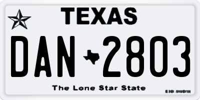 TX license plate DAN2803