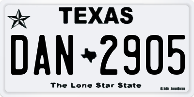 TX license plate DAN2905