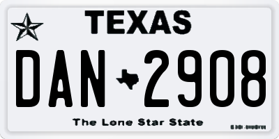 TX license plate DAN2908