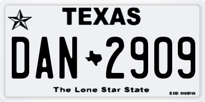 TX license plate DAN2909