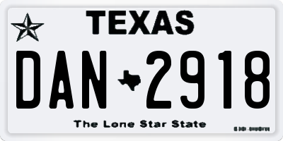 TX license plate DAN2918