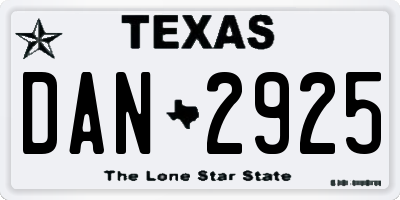TX license plate DAN2925