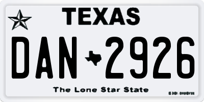 TX license plate DAN2926