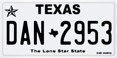 TX license plate DAN2953