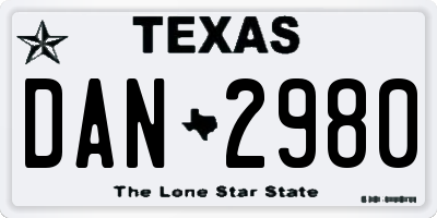 TX license plate DAN2980