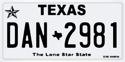 TX license plate DAN2981