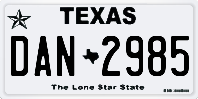 TX license plate DAN2985