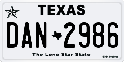 TX license plate DAN2986