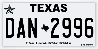 TX license plate DAN2996