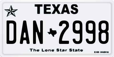 TX license plate DAN2998