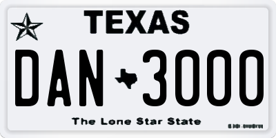 TX license plate DAN3000