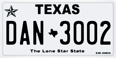 TX license plate DAN3002
