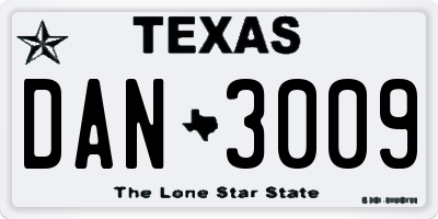 TX license plate DAN3009