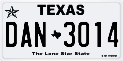 TX license plate DAN3014
