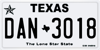 TX license plate DAN3018