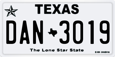 TX license plate DAN3019