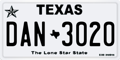 TX license plate DAN3020