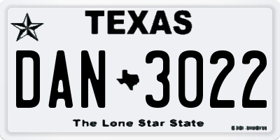 TX license plate DAN3022