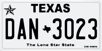 TX license plate DAN3023