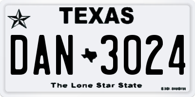 TX license plate DAN3024