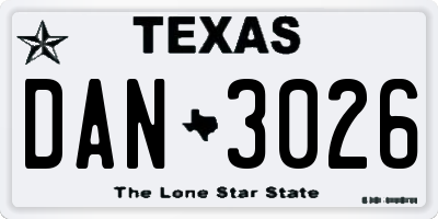 TX license plate DAN3026