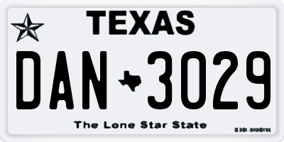 TX license plate DAN3029