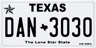 TX license plate DAN3030