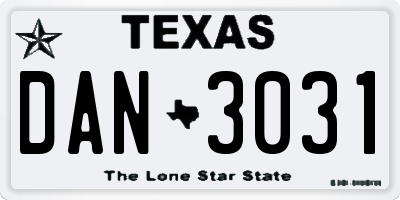 TX license plate DAN3031
