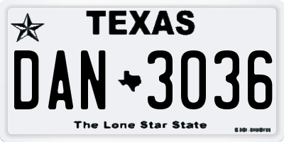 TX license plate DAN3036