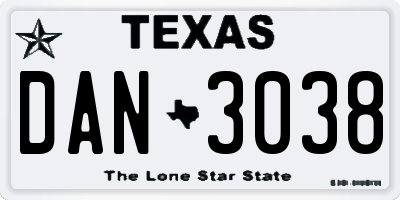 TX license plate DAN3038