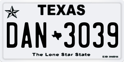 TX license plate DAN3039