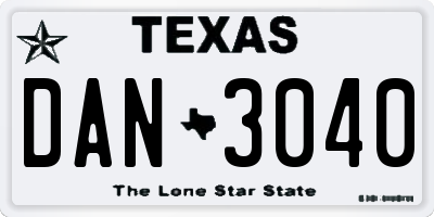 TX license plate DAN3040