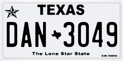 TX license plate DAN3049