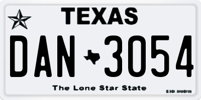 TX license plate DAN3054