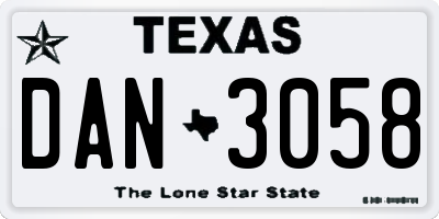TX license plate DAN3058