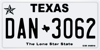 TX license plate DAN3062