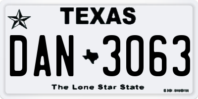 TX license plate DAN3063