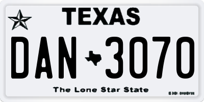 TX license plate DAN3070