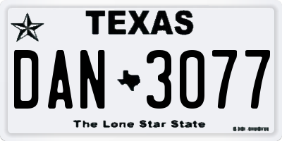 TX license plate DAN3077