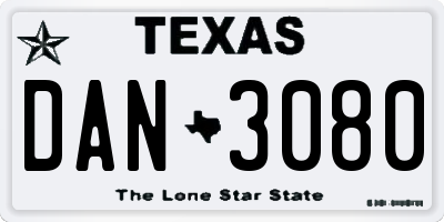 TX license plate DAN3080