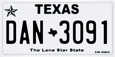 TX license plate DAN3091