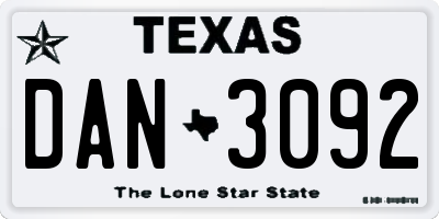 TX license plate DAN3092