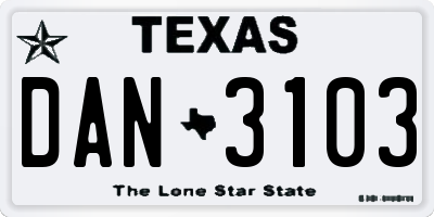 TX license plate DAN3103