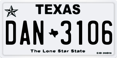 TX license plate DAN3106