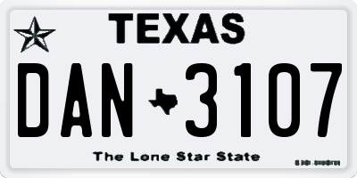 TX license plate DAN3107