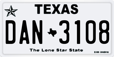 TX license plate DAN3108