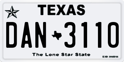 TX license plate DAN3110