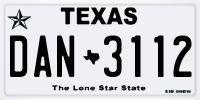 TX license plate DAN3112