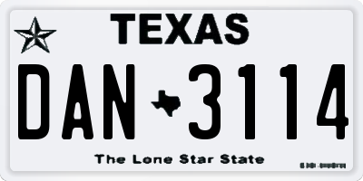 TX license plate DAN3114